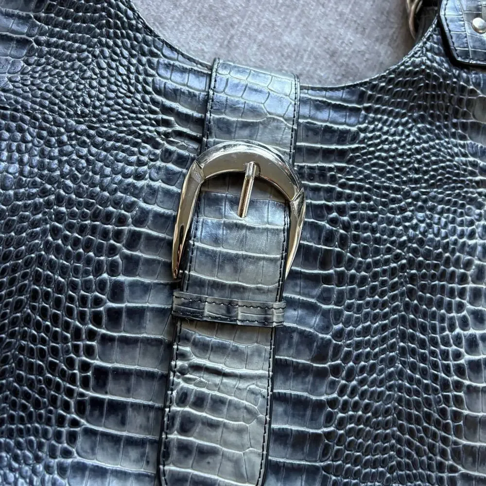 Grey Crocodile Effect Shoulder Bag - Picture 2 of 7